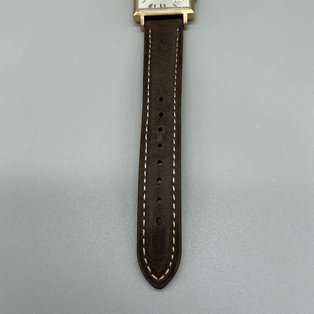 Vintage Cornavin Mens Watch 29mm Square Brown Leather Manual Wind Date